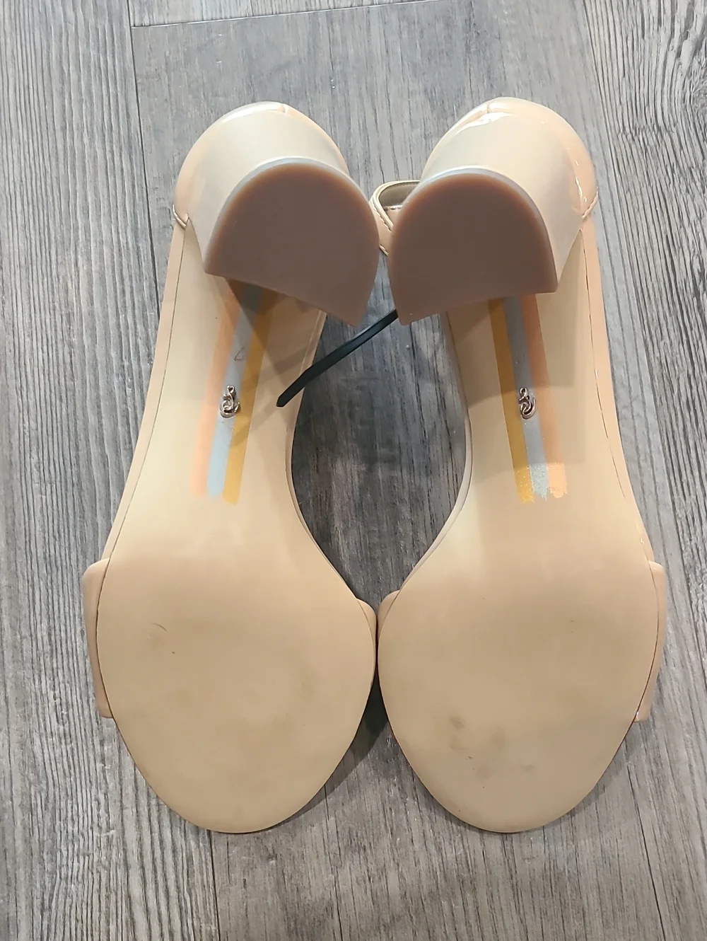 Sam Edelman Robyn  Beige Patent Ankle-Strap Block Heels